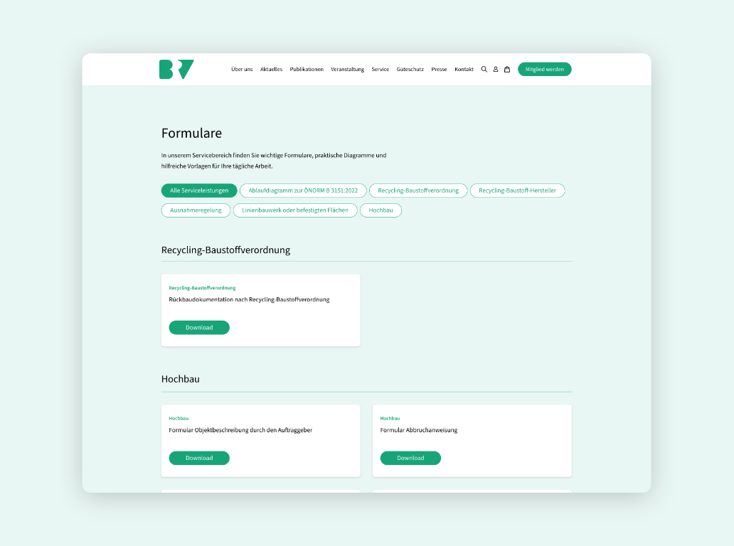Desktop-Screenshot der Formularseite zum Herunterladen aller Formulare.