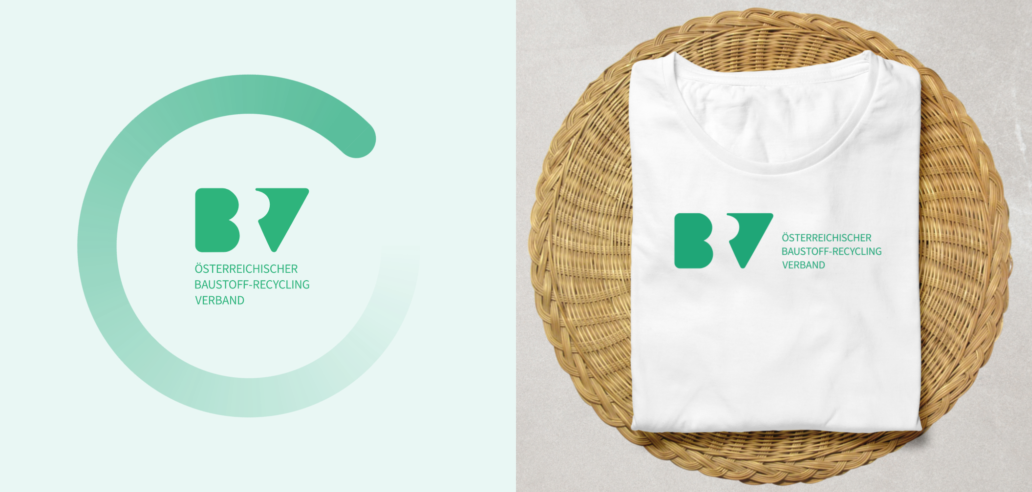 BRV-Logo in Grün in einem grünen Kreis sowie ein weißes T-Shirt mit dem neuen grünen BRV-Logo.